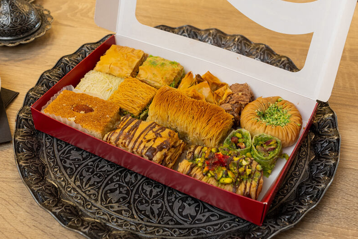 box of sweet desserts including Turkish Delight and baklava from Sedara